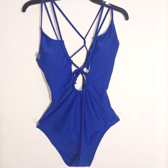 NWT Cupshe Women's Vacation Strappy Cut Out 1-Piece Swimsuit Royal Blue Size L - Picture 10 of 13